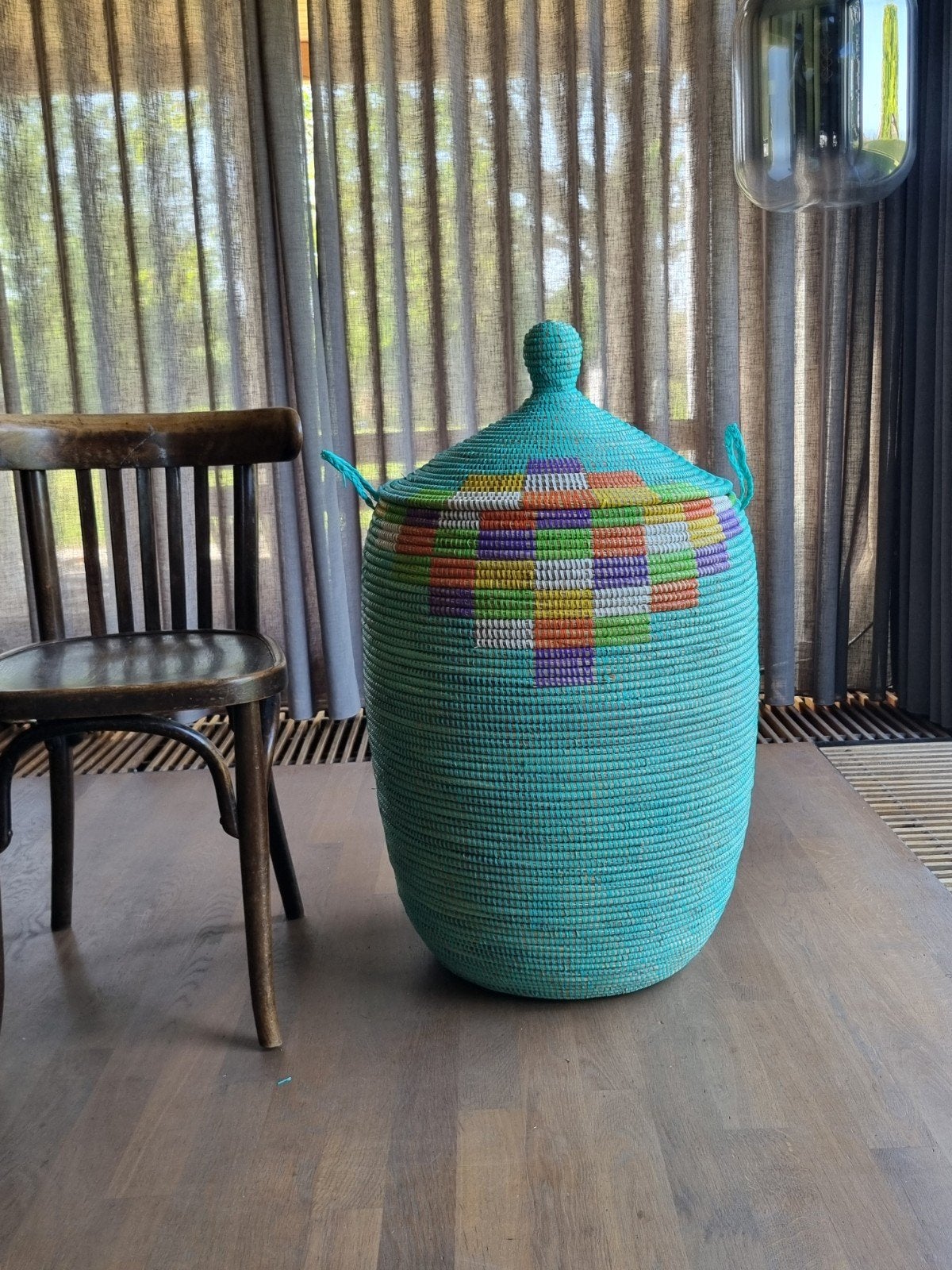 Turquoise afrikaans opbergmand uit Senegal, Ophalen of Verzenden, Nieuw