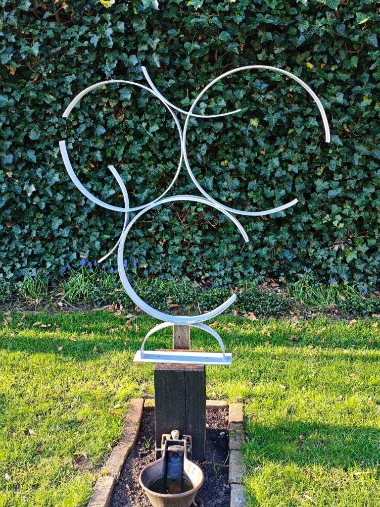 Uniek Metalen Tuinobject - Abstracte Cirkels, Ophalen, Zilver, Object, Handgemaakt