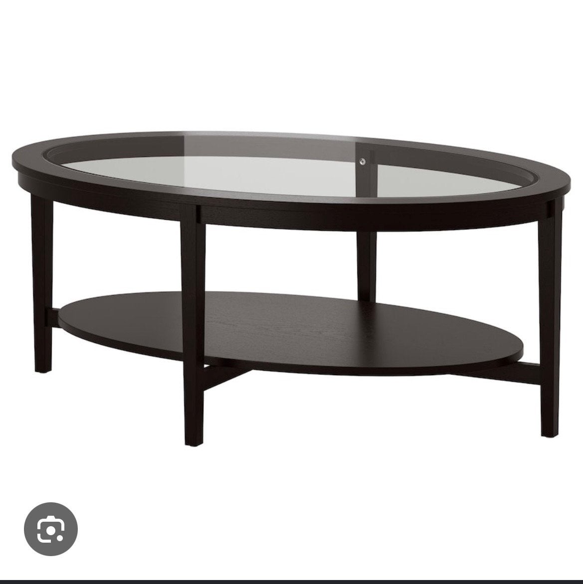 IKEA MALMSTA Salontafel Ovaal Zwart met Glasplaat, Ophalen, 50 – 75, Gebruikt, 100 tot 150 cm