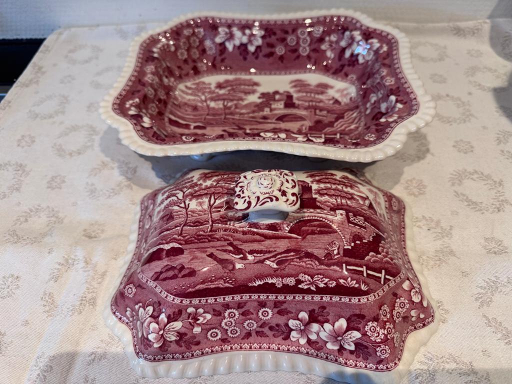 Spode schaal met deksel - Helemaal gaaf- rood, Ophalen