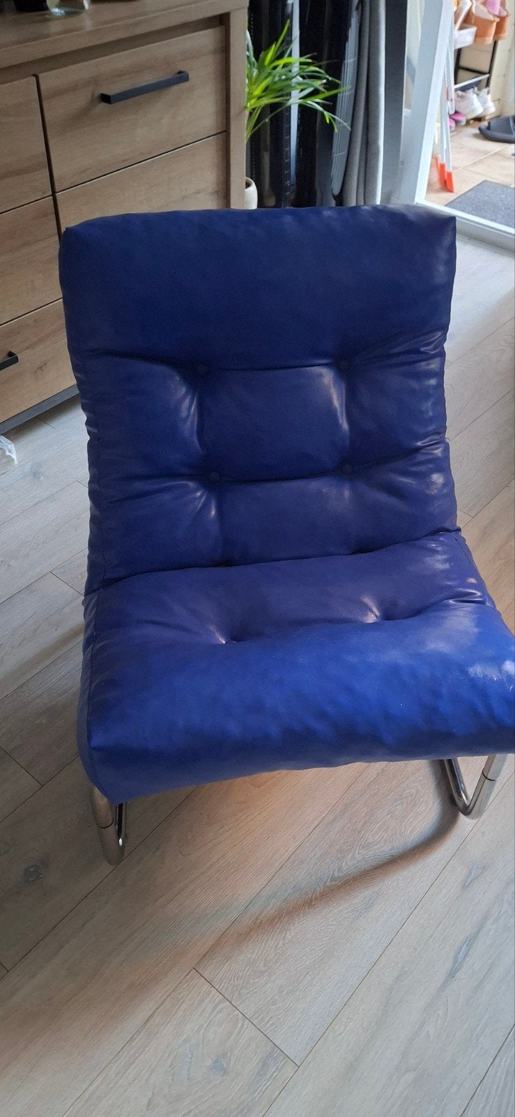 Blauwe loungestoel / vloerstoel, Gebruikt, Modern, Lounge, 75 tot 100 cm, Ophalen of Verzenden