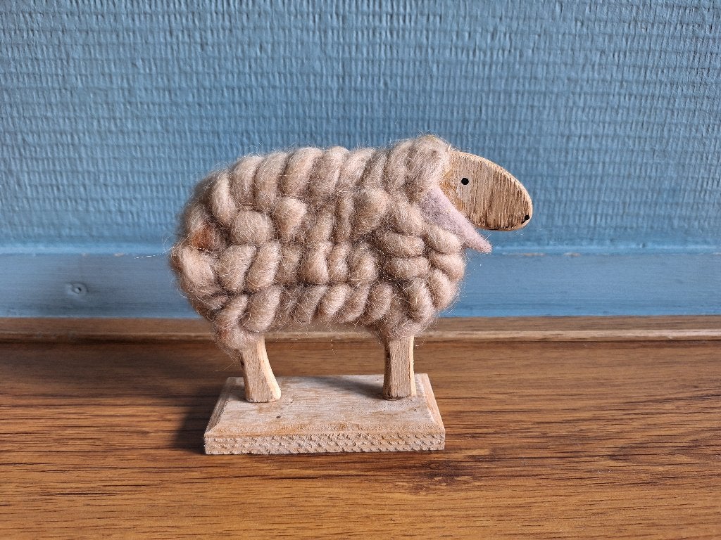 Houten met wol bedekt schaap, Ophalen of Verzenden, Gebruikt, Beige, Hout