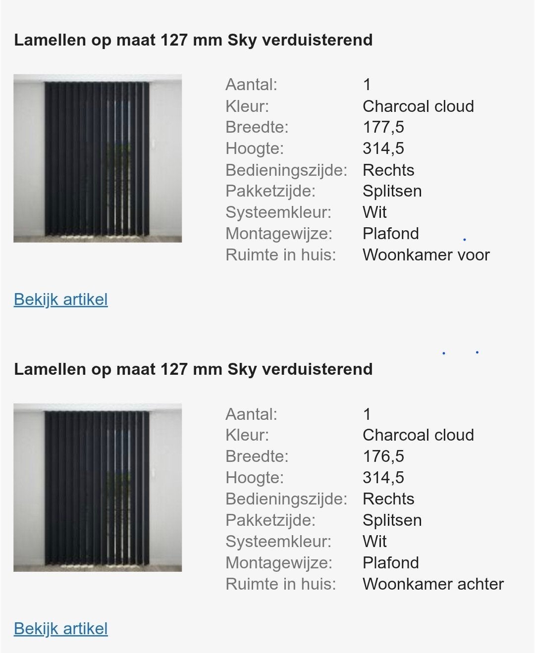 Nieuwe Linnen Lamellen - Charcoal Cloud (2 stuks), Ophalen, Verduisterend, Zwart, Lamellen