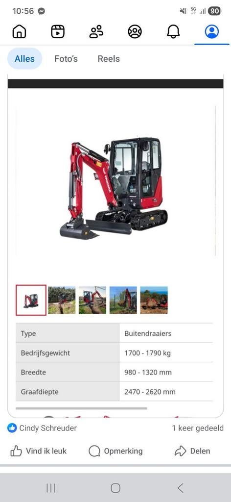 Minikraan te huur - inclusief brede kantelbak