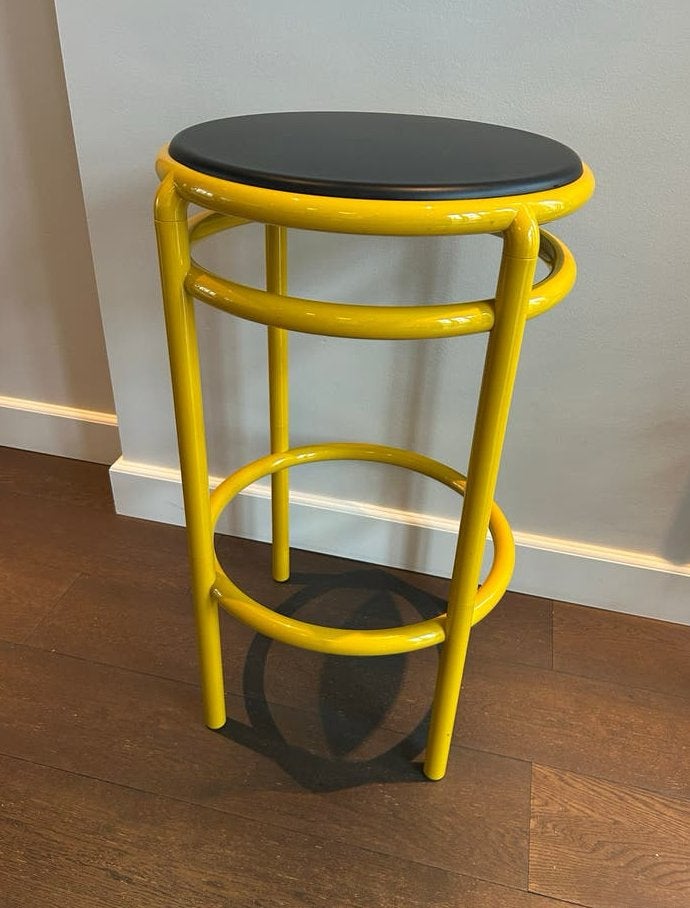 Vintage barkruk geel  - jaren 80 memphis stijl, Huis en Inrichting, Ophalen, Met voetsteun, Zo goed als nieuw, Metaal
