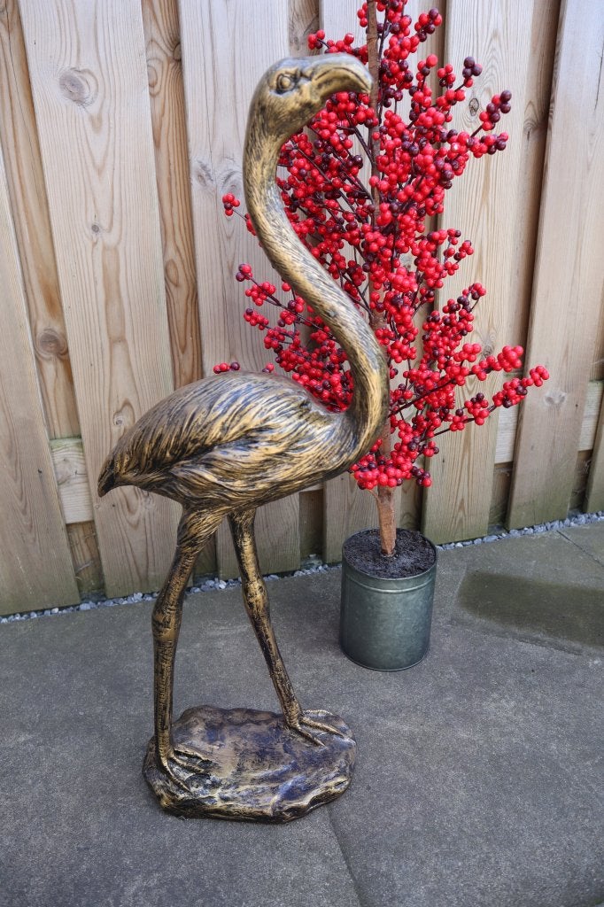 Flamingo Beeld Goud 69 cm | Tuinbeeld & Woondecoratie, Dierenbeeld, Kunststof, -, -