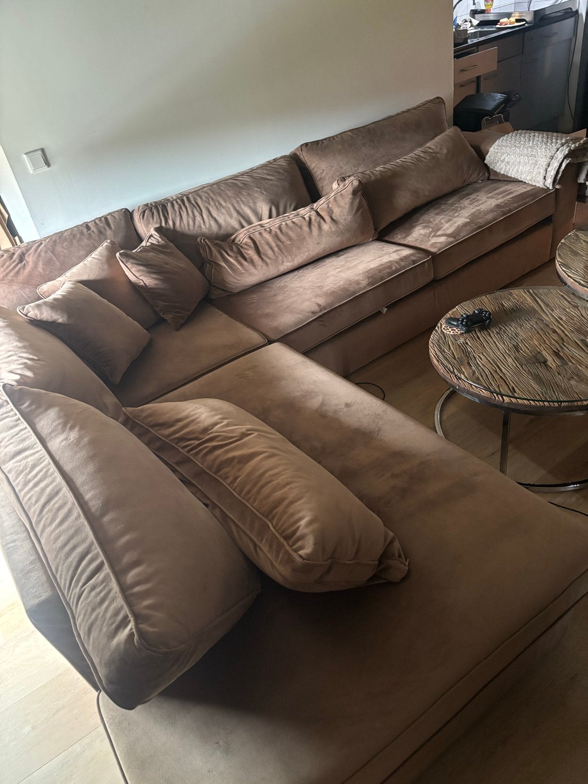 Grote hoekbank velvet 1 jaar oud, Ophalen, Gebruikt, 100 tot 125 cm, Hoekbank