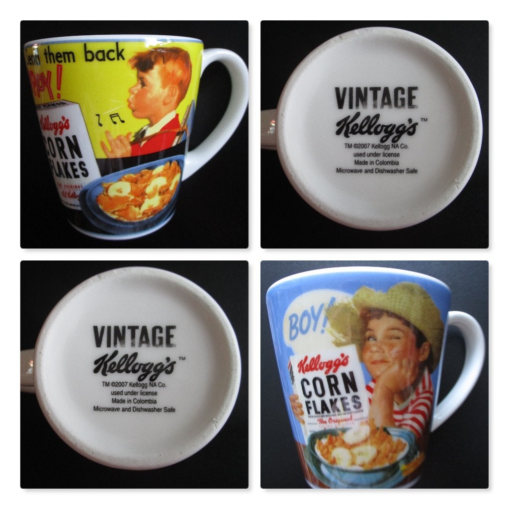 2 Grote KELLOGG's Mokken in VINTAGE dessin., Ophalen of Verzenden, Nieuw, Porselein, Kop en/of schotel