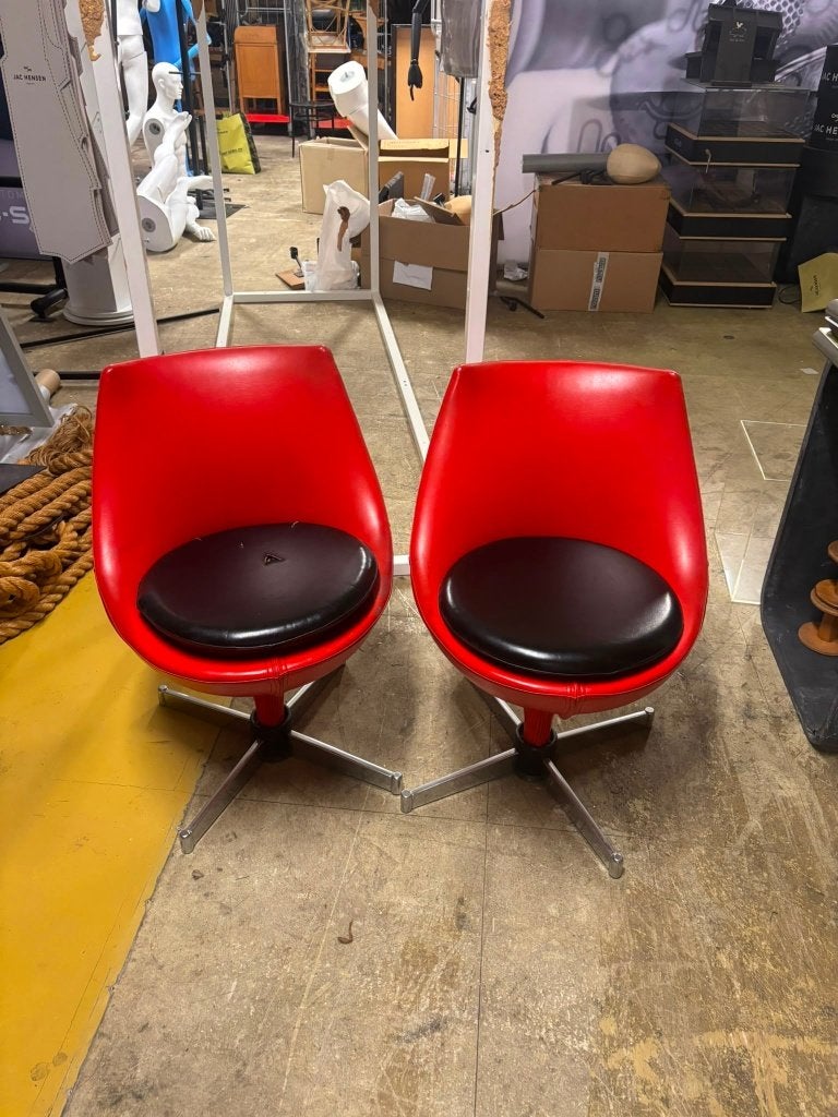 Set vintage design draaifauteuils rood jaren 60/70, Ophalen, Minder dan 50 cm, Gebruikt, Vintage