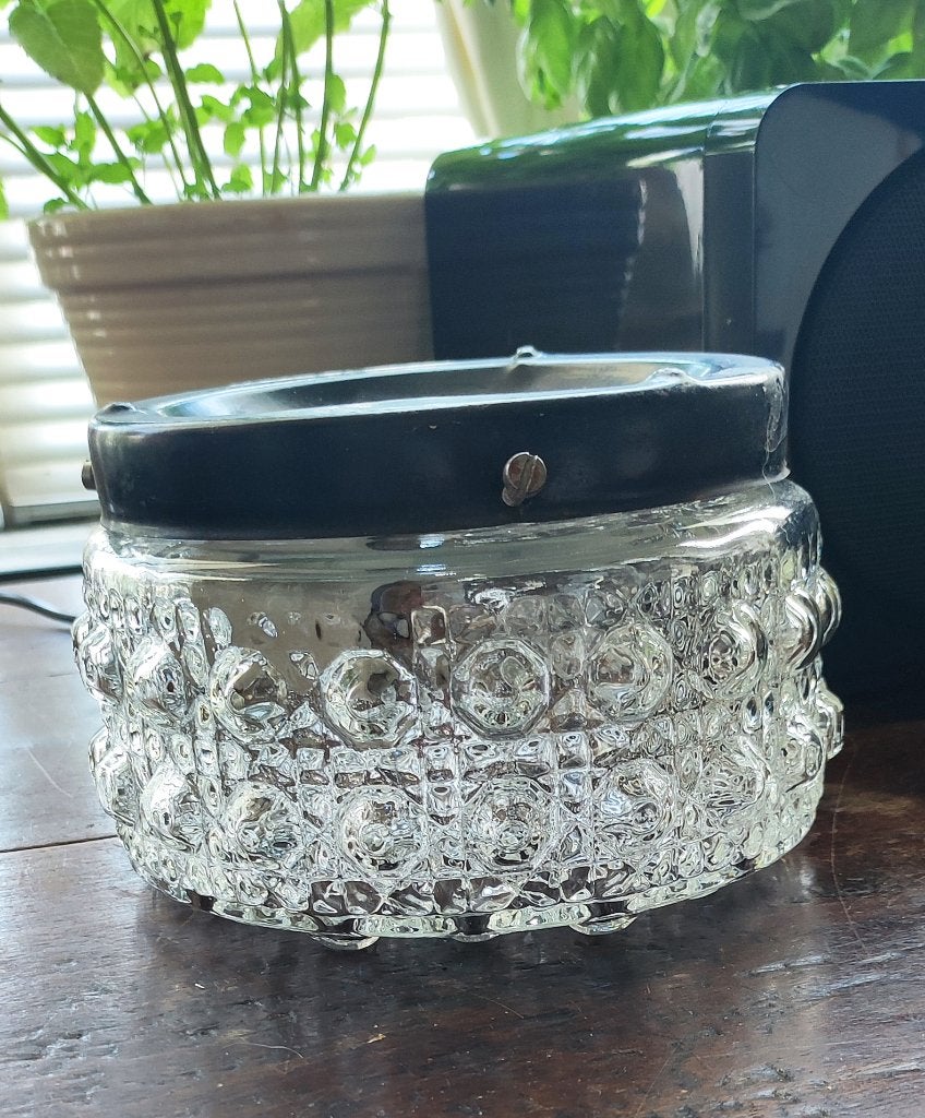Vintage glazen plafonniëre Diam.15,5 cm. hoogte ruim 10cm., Ophalen of Verzenden, Gebruikt, Glas, Vintage