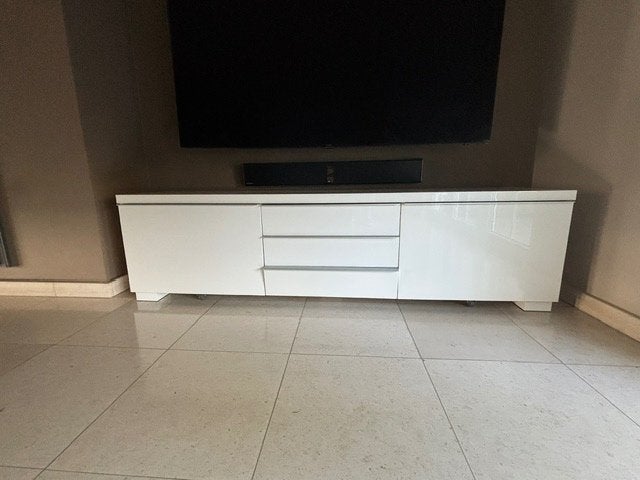 TV meubel wit hoogglans, Ophalen, Overige materialen, Gebruikt, 150 tot 200 cm