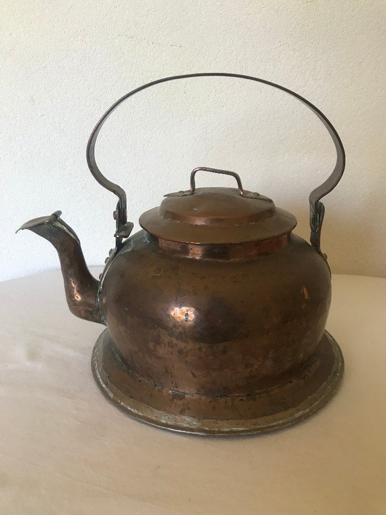 Antieke Oude Koperen Appelketel Platte Bodem Appel Ketel, Antiek en Kunst, Ophalen of Verzenden, Koper