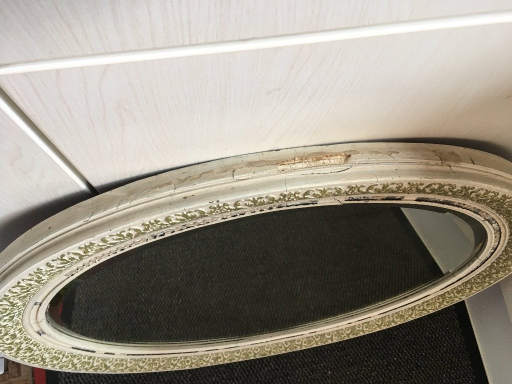 antieke ovale houten spiegel, Antiek en Kunst, Ophalen, Ovaal, 50 tot 100 cm, Minder dan 100 cm