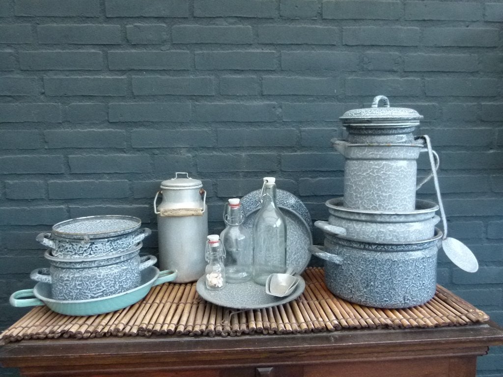 emaille pannen, borden,kannen enz, Antiek en Kunst, Ophalen of Verzenden
