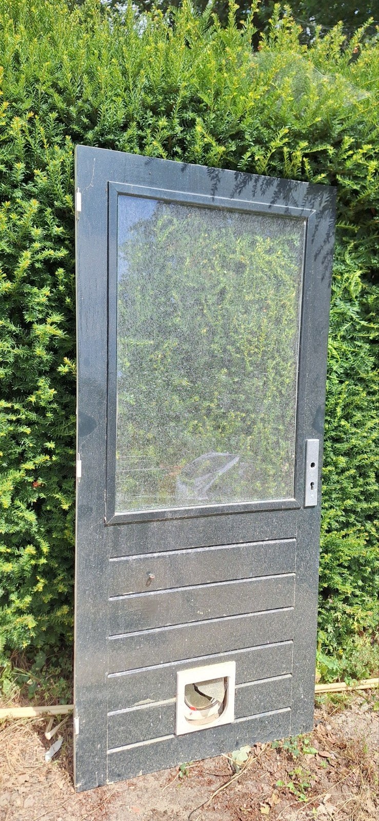 Naar buitendraaiende hardhouten buitendeur met glas, Doe-het-zelf en Verbouw, Deuren en Horren, Ophalen, Gebruikt, 80 tot 100 cm