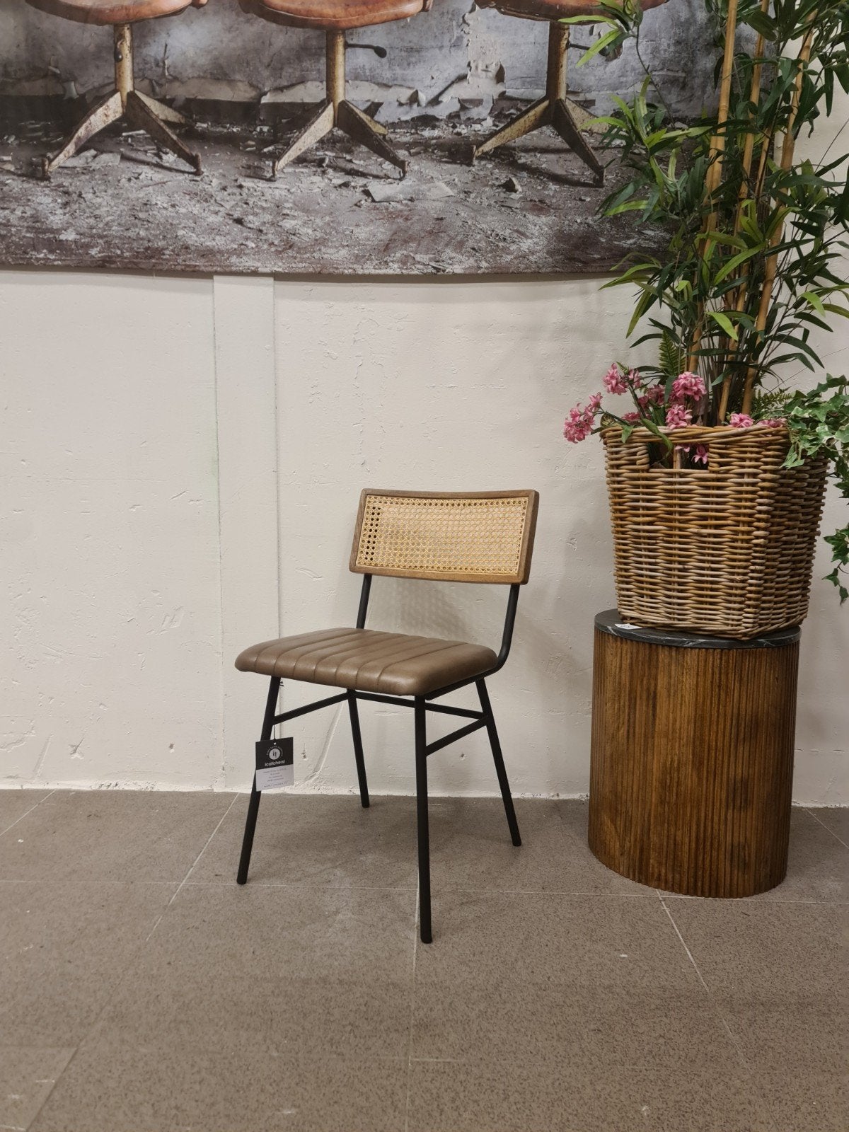 Nieuwe icathcers eetkamerstoel imola leer olijf webbing €50, Ophalen, Industrieel landelijk barok brocante koloniaal boheems vintage
