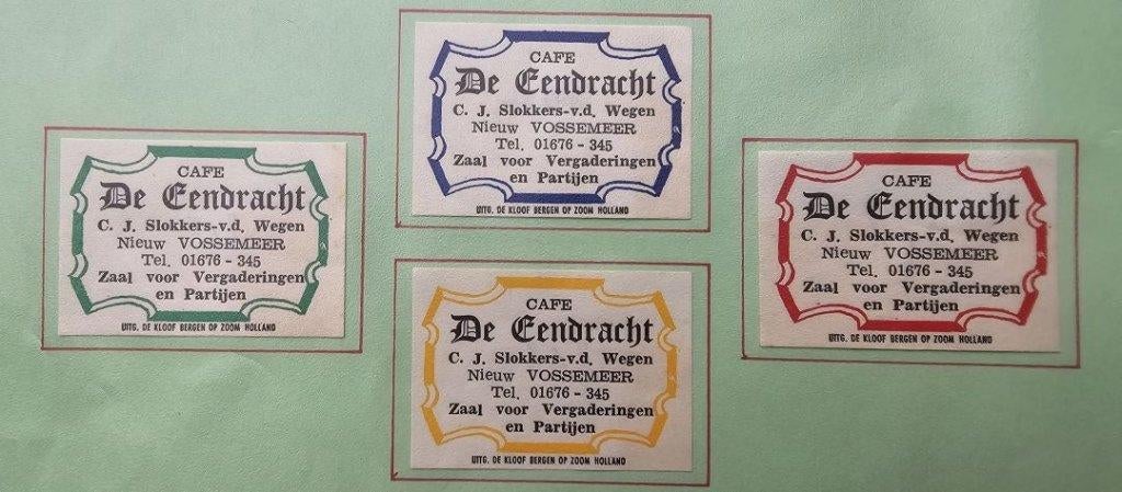 Café De Eendracht C.J. Slokkers-v.d Wegen te Nieuw Vossemeer, Ophalen of Verzenden, Zo goed als nieuw, Luciferdoosjes of -merken