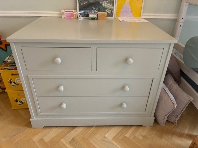 Woodwork commode massief hout 4 lades grijsgroen, Ophalen, Gebruikt, 50 tot 70 cm, 100 cm of meer