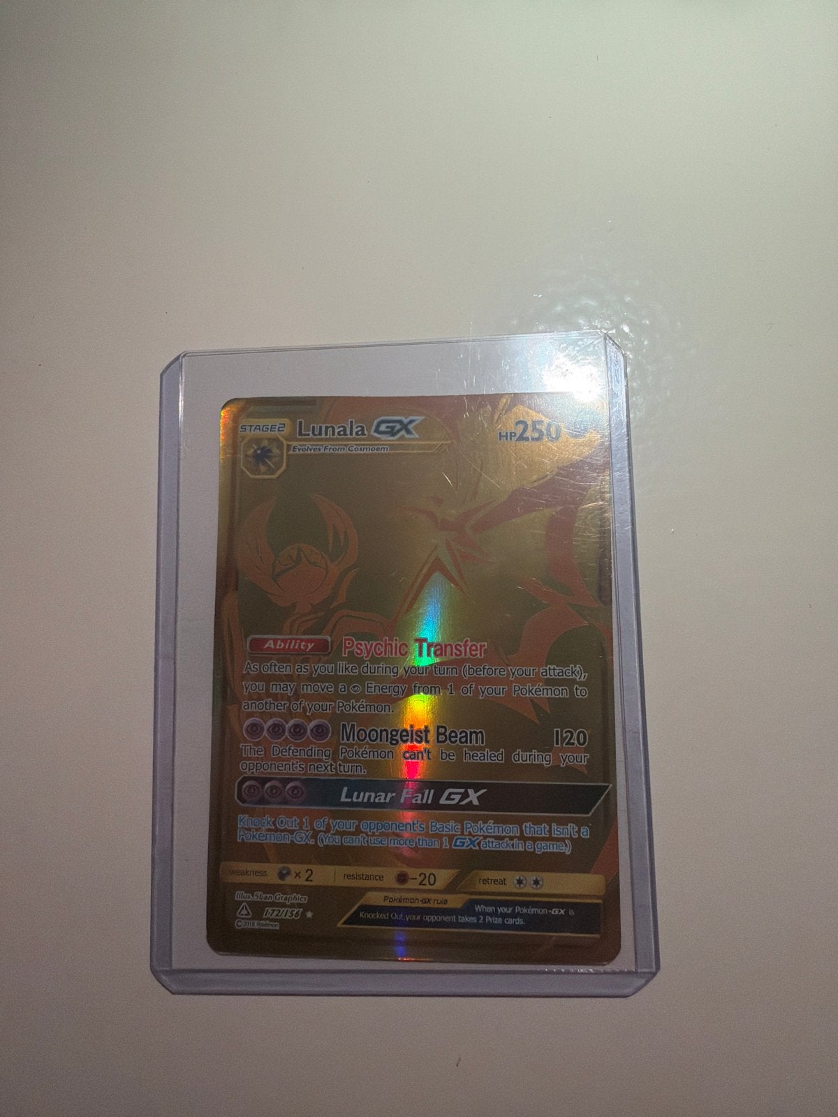 Pokémon Lunala GX Gouden Kaart psa 10 waardig, Ophalen of Verzenden, Nieuw, Losse kaart, Foil