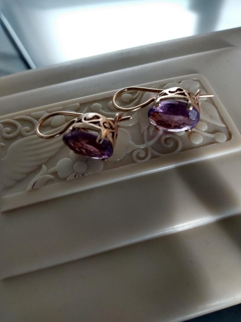 Mooie amethist oorbellen, Sieraden, Tassen en Uiterlijk, Oorbellen, Verzenden, Nieuw, Paars, Goud