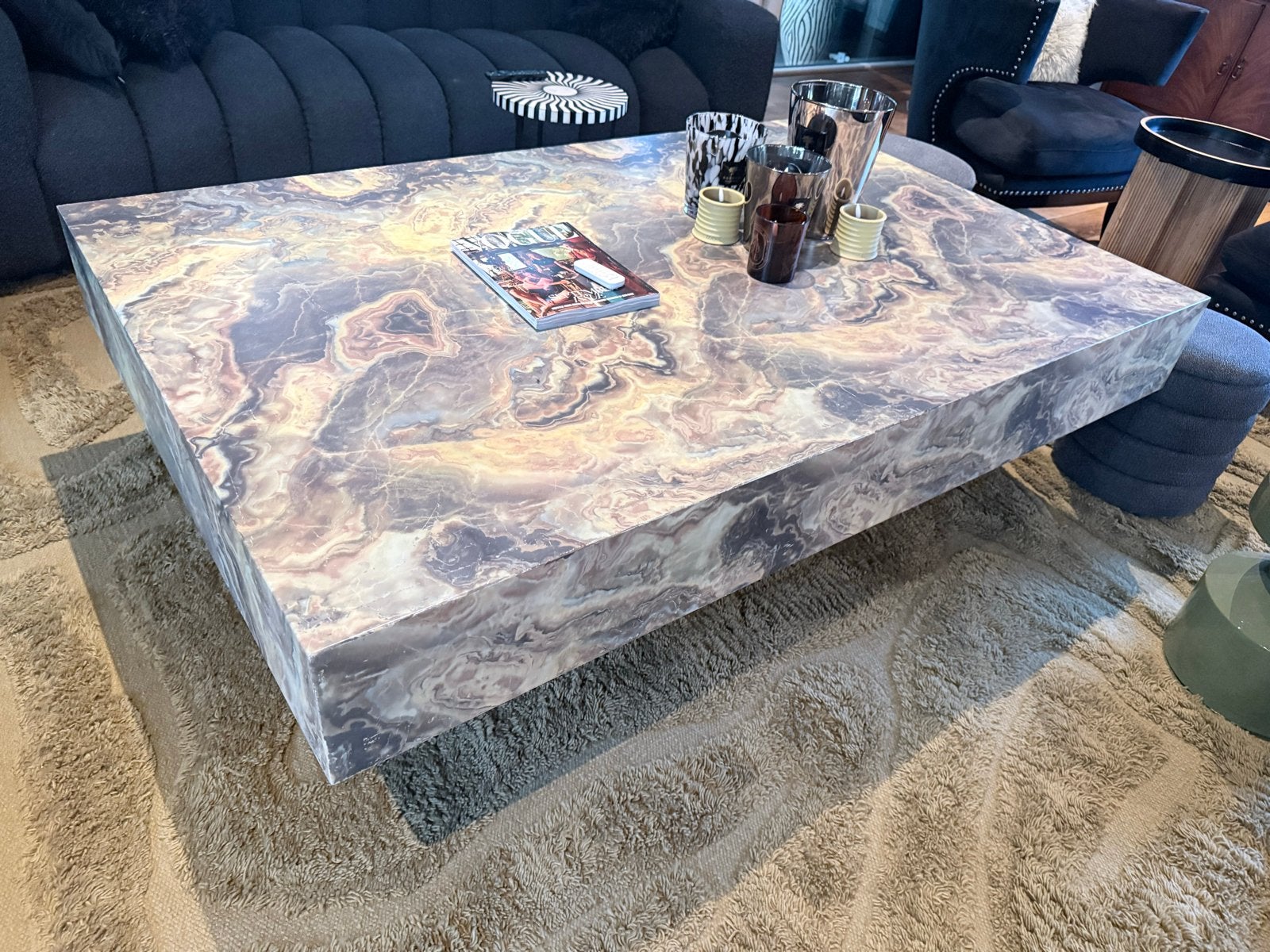Salon tafel in natuursteen look - Meubelmaker - 170x110x50cm, Overige materialen, Gebruikt, 100 tot 150 cm, Ophalen of Verzenden