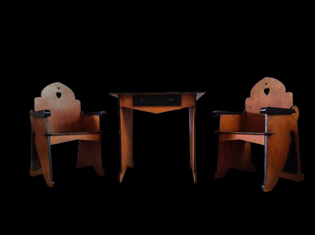 Schitterend vintage Art-Deco Amsterdamse school KINDER set, Ophalen, Gebruikt, Tafel(s) en Stoel(en)
