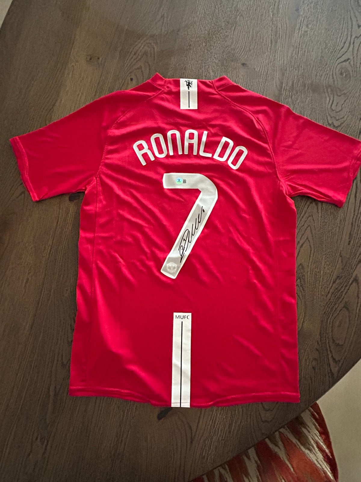 Gesigneerd Ronaldo Manchester United thuisshirt COA Beckett, Overige maten, Ophalen of Verzenden, Zo goed als nieuw, Voetbal