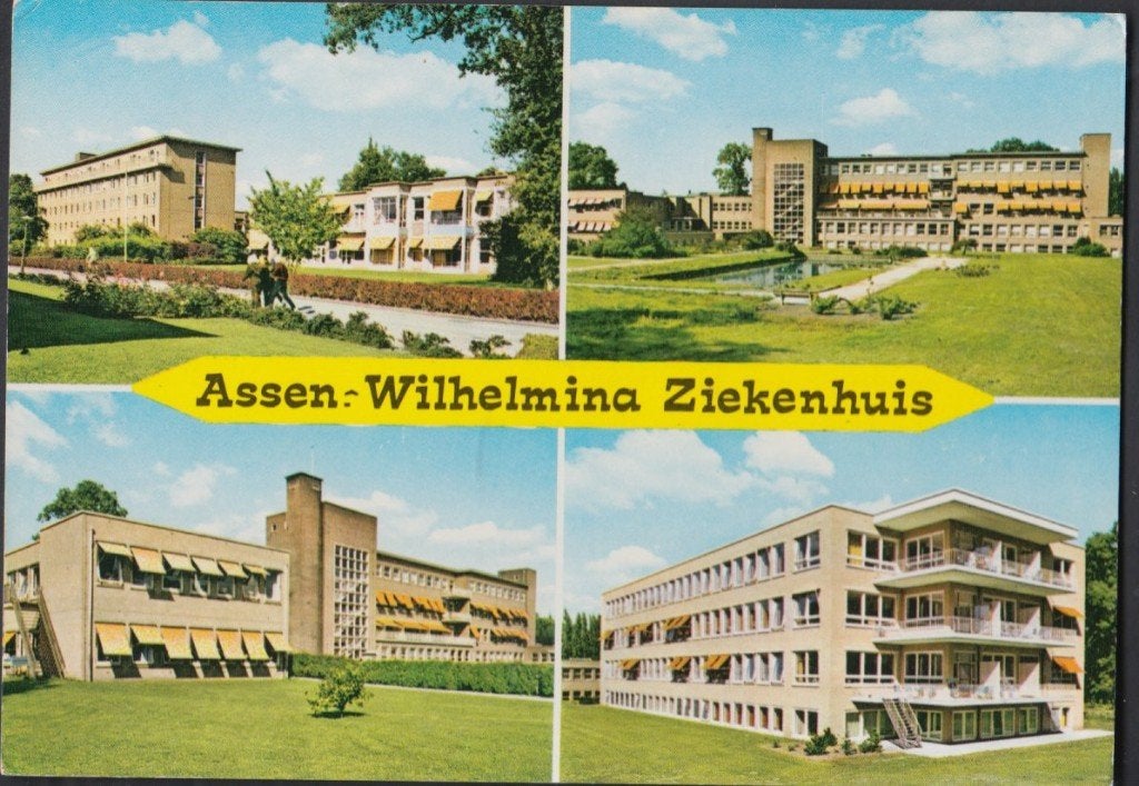 Assen 4 luik Wilhelmina Ziekenhuis 1974 Ongelopen, Verzenden, 1960 tot 1980, Ongelopen, Drenthe
