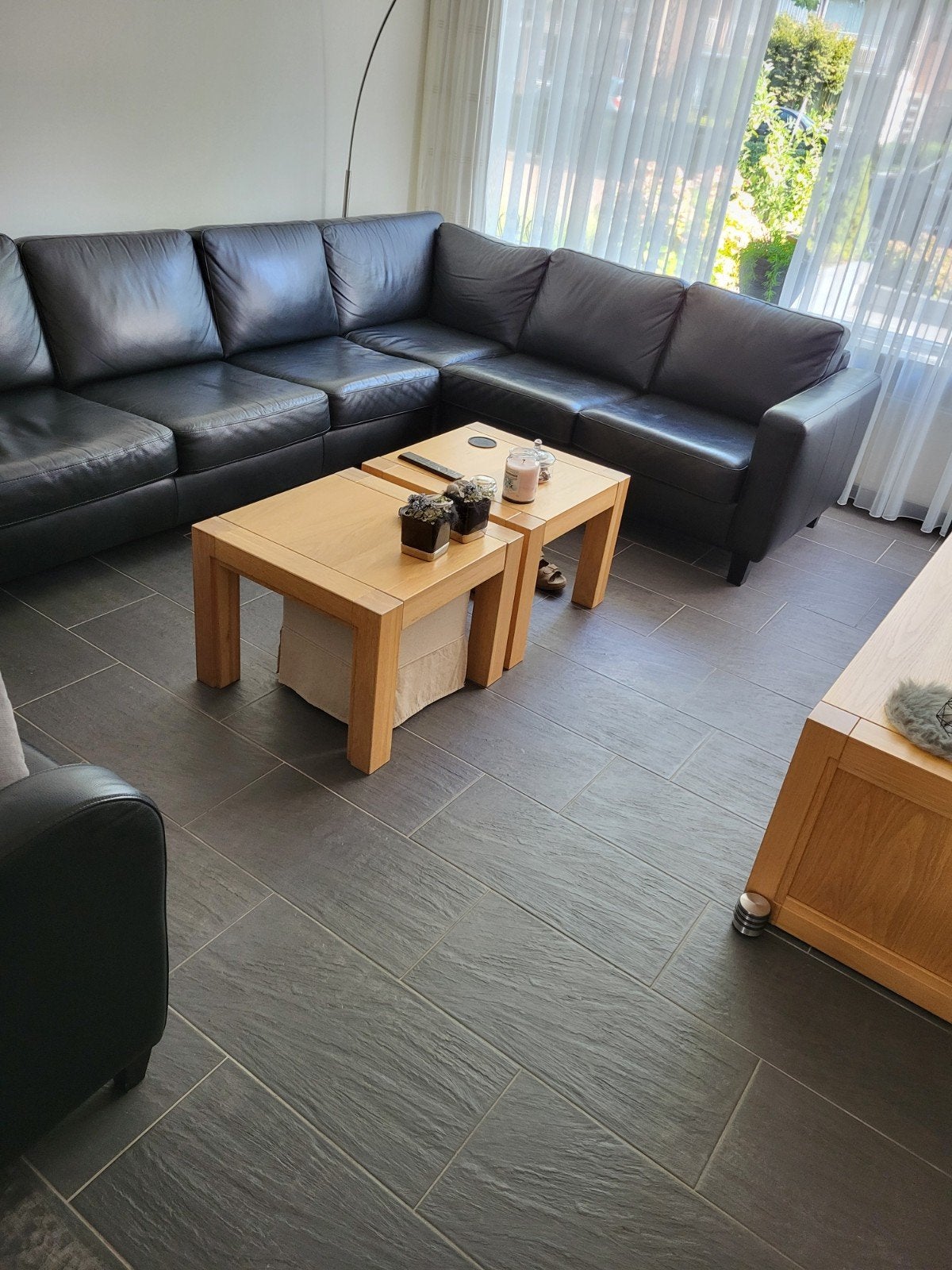 Zwarte Leren Hoekbank -3 meter x2,33  Comfortabel en Stijlvo, Huis en Inrichting, Banken | Bankstellen, Ophalen, 250 tot 300 cm