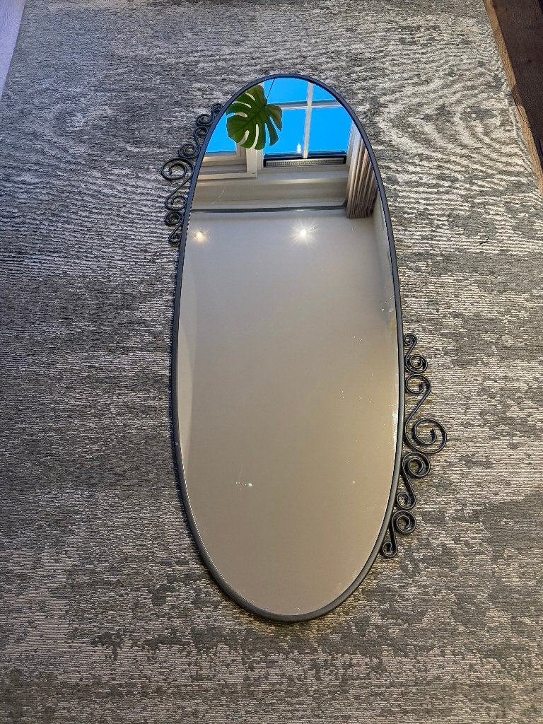 IKEA ENKE ovale passpiegel 150 cm – zwart metalen frame, Ophalen, Zo goed als nieuw, 50 tot 75 cm, 150 tot 200 cm