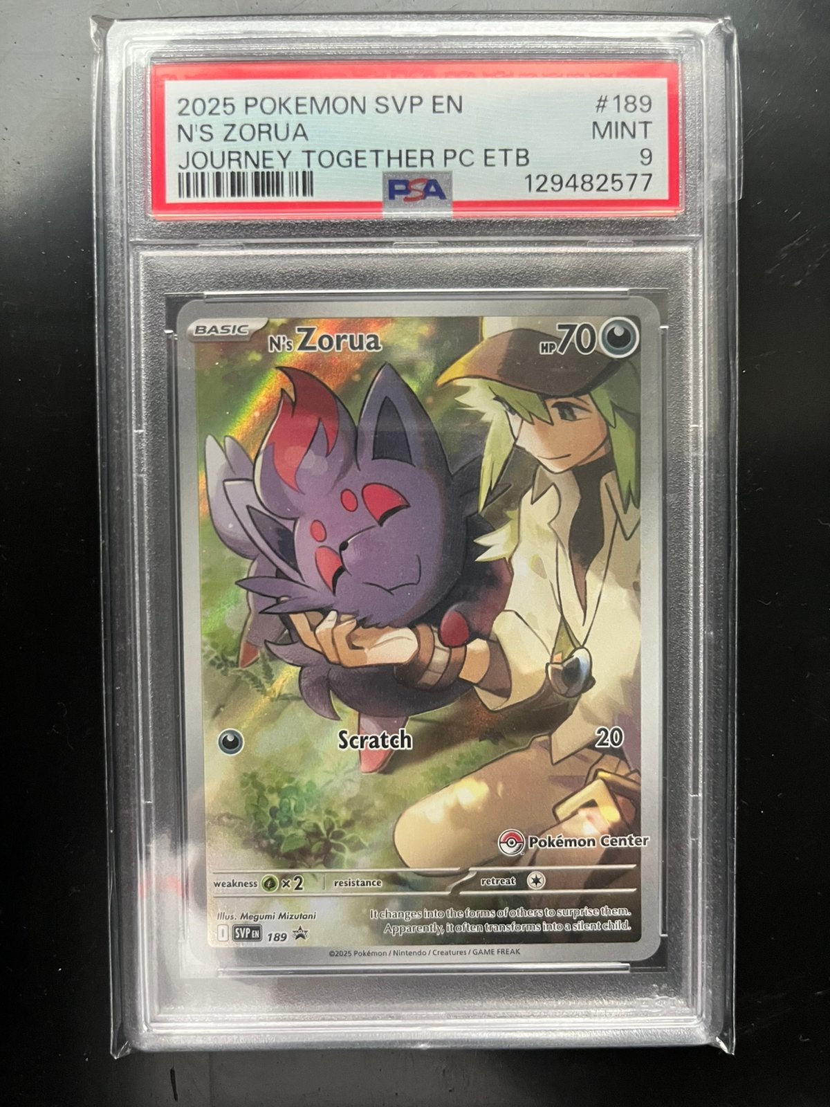 N’s Zorua SVP 189 Pokemon Center ETB promo PSA 9, Ophalen, Zo goed als nieuw