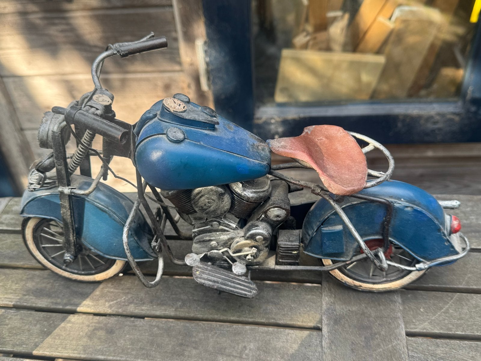 Vintage metalen motorfiets model - Blauw, Ophalen of Verzenden, Gebruikt, 1:32 tot 1:50, Overige typen