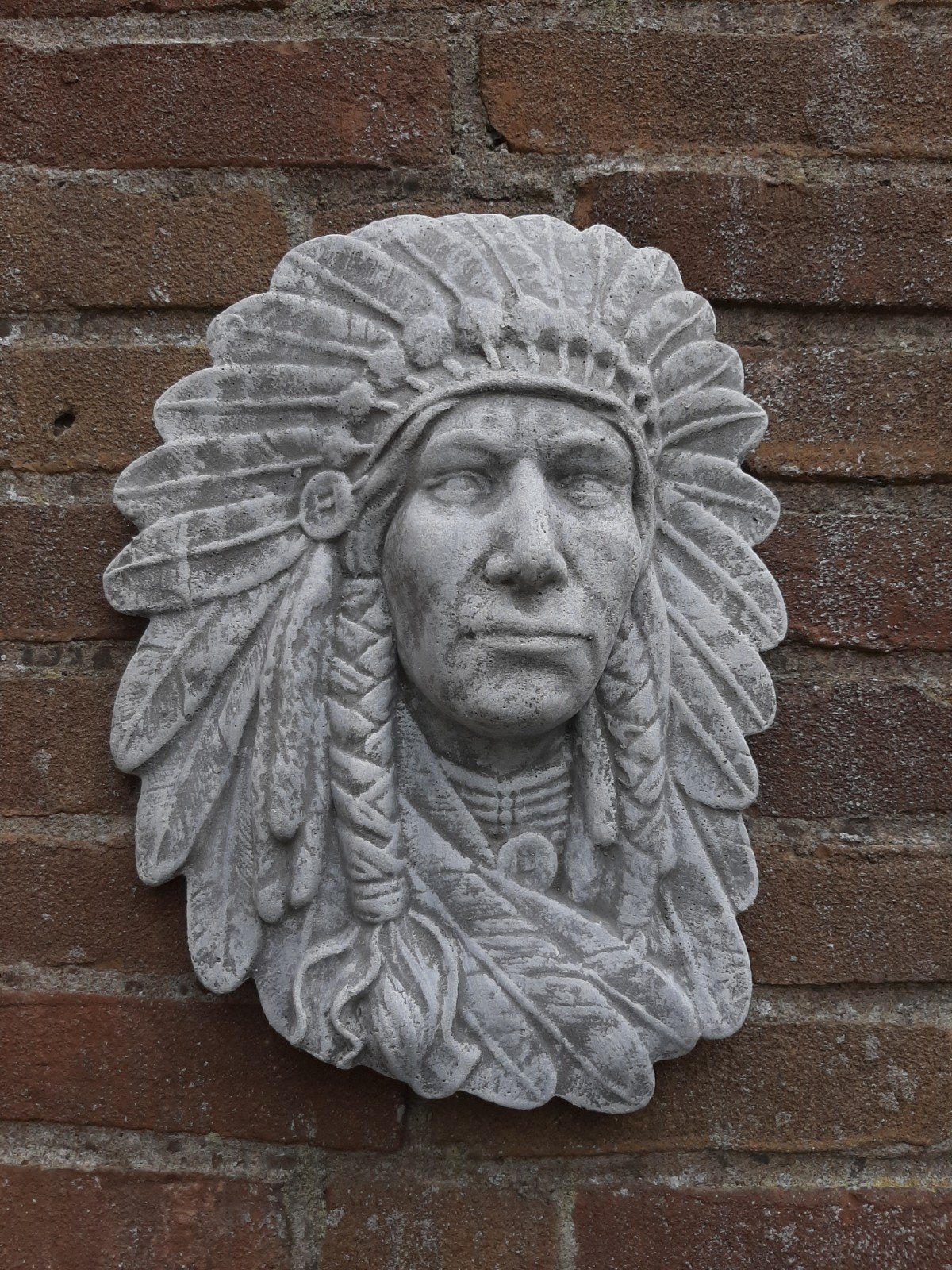 Indiaan wanddecoratie betonnen beeld tuinbeeld beton, Ophalen of Verzenden