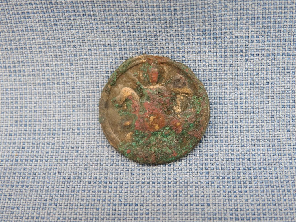 Middeleeuwen - bronzen apliek met ridder - ca. 1400 A.D., Ophalen of Verzenden