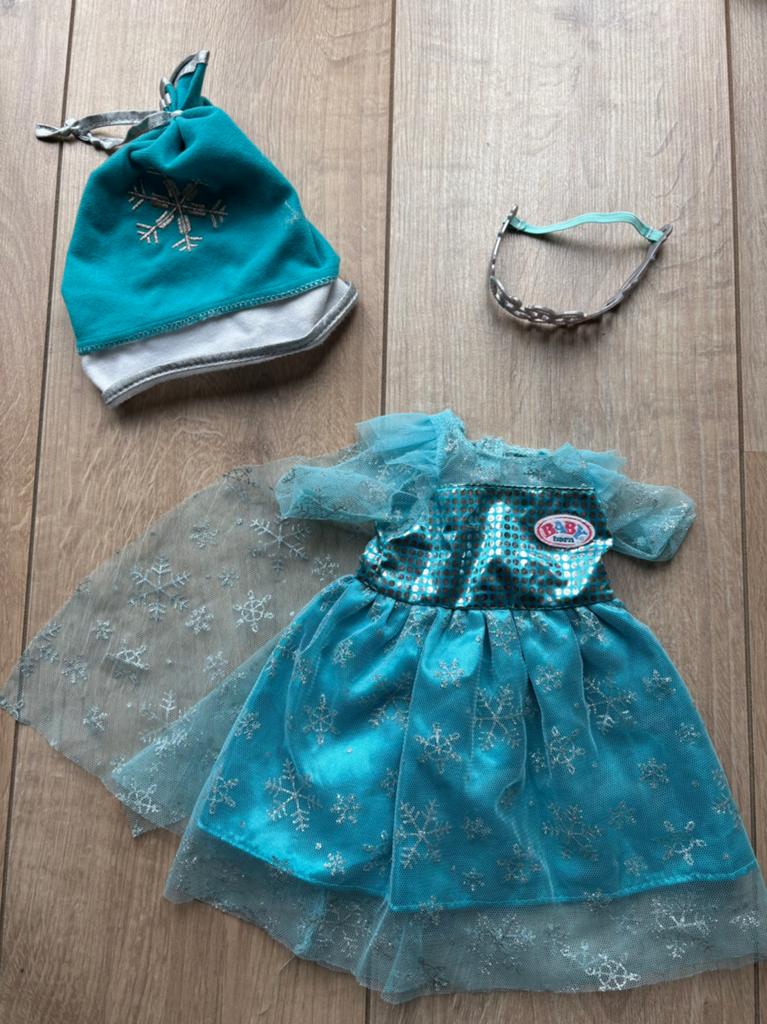 Baby Born Elsa jurk met muts en diadeem, Ophalen, Zo goed als nieuw, Babypop