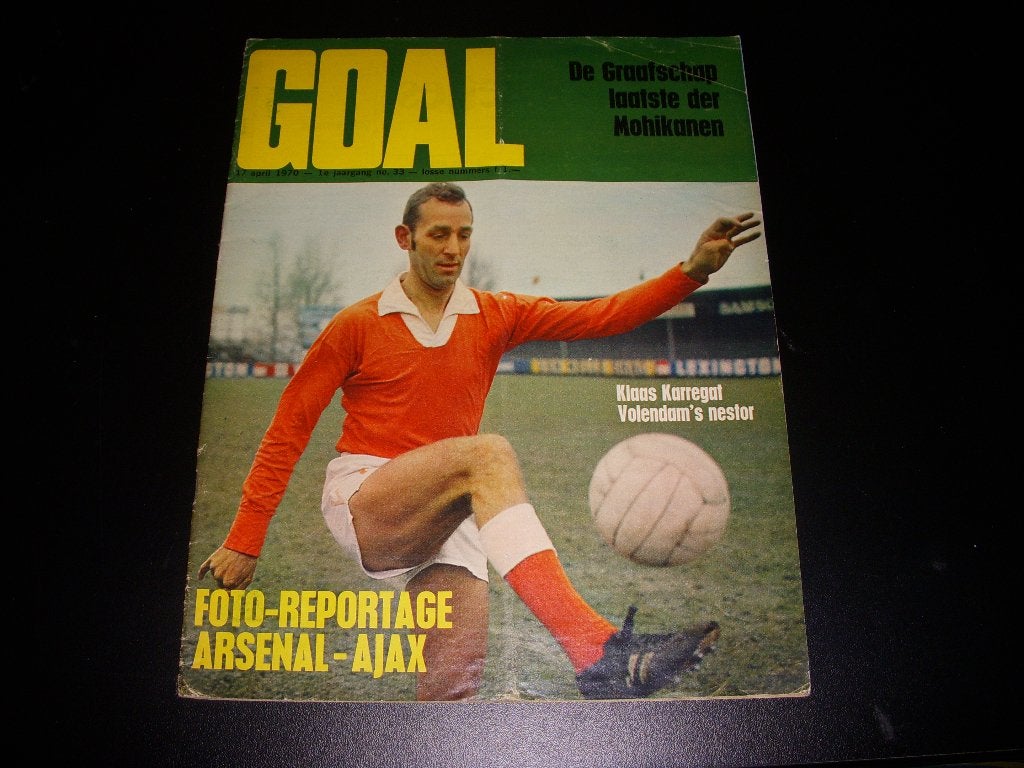 Voetbaltijdschrift GOAL 1970, Klaas Karregat Volendam, Verzamelen, Ophalen of Verzenden, Gebruikt, Overige binnenlandse clubs