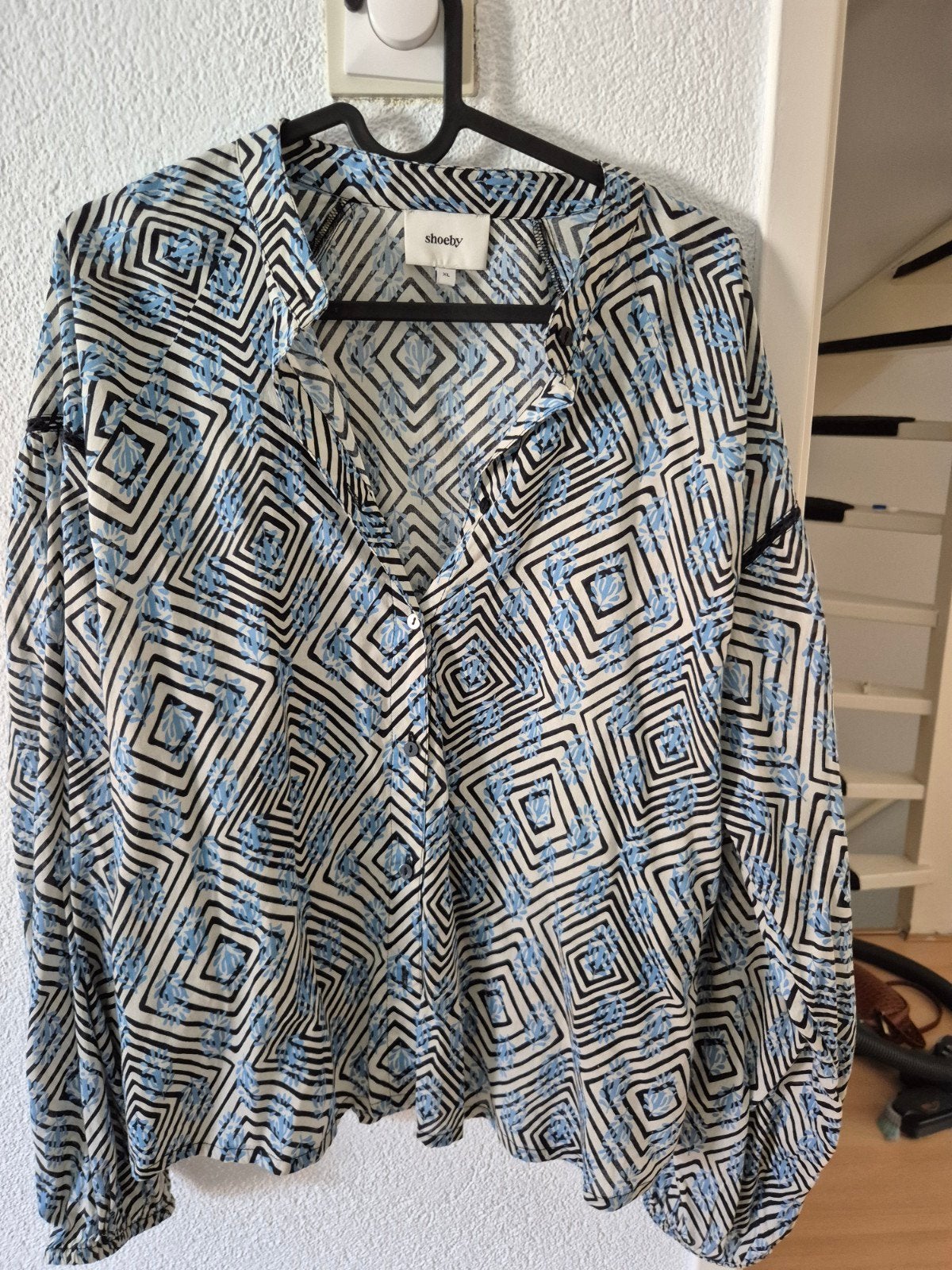 Shoeby Blouse Maat XL - Zwart, Wit en Blauw Patroon, Meerkleurig, Maat 42/44 (L), Ophalen of Verzenden, Zo goed als nieuw