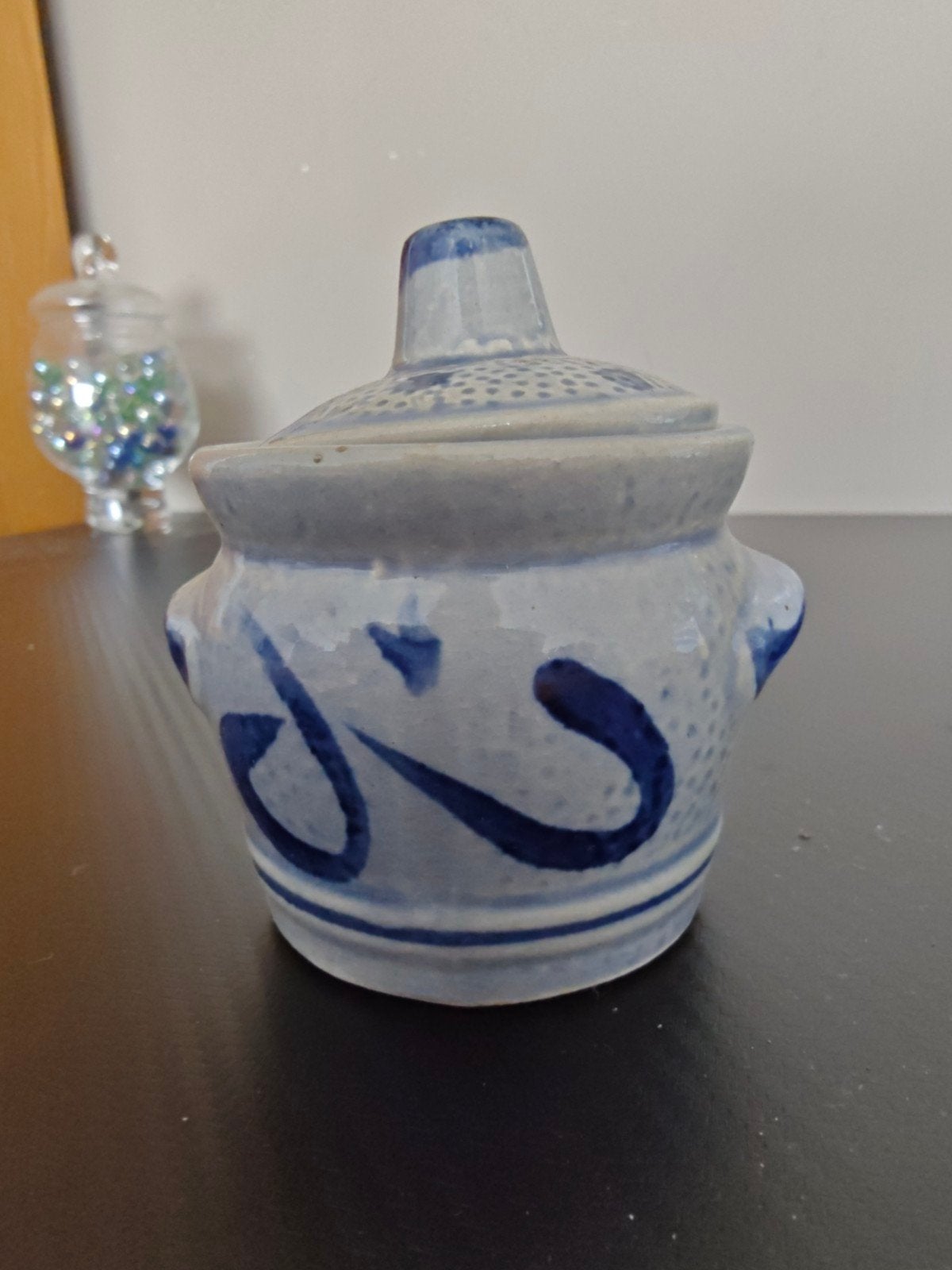 Vintage Blauw-Wit Keramieken Potje met Deksel, Ophalen of Verzenden