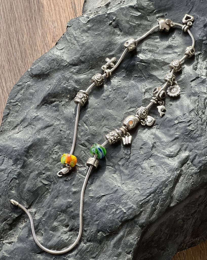 Zilveren pandora style ketting, Ophalen of Verzenden, Gebruikt, Zilver, Met hanger