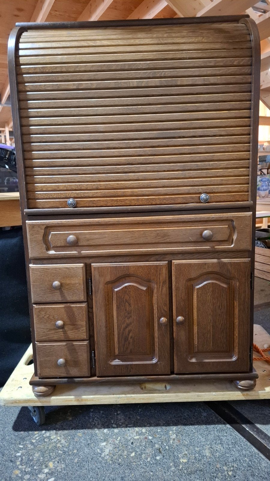 Secretaire met rolluik. Eiken. Vintage, Ophalen, Gebruikt, Vintage, Klassiek
