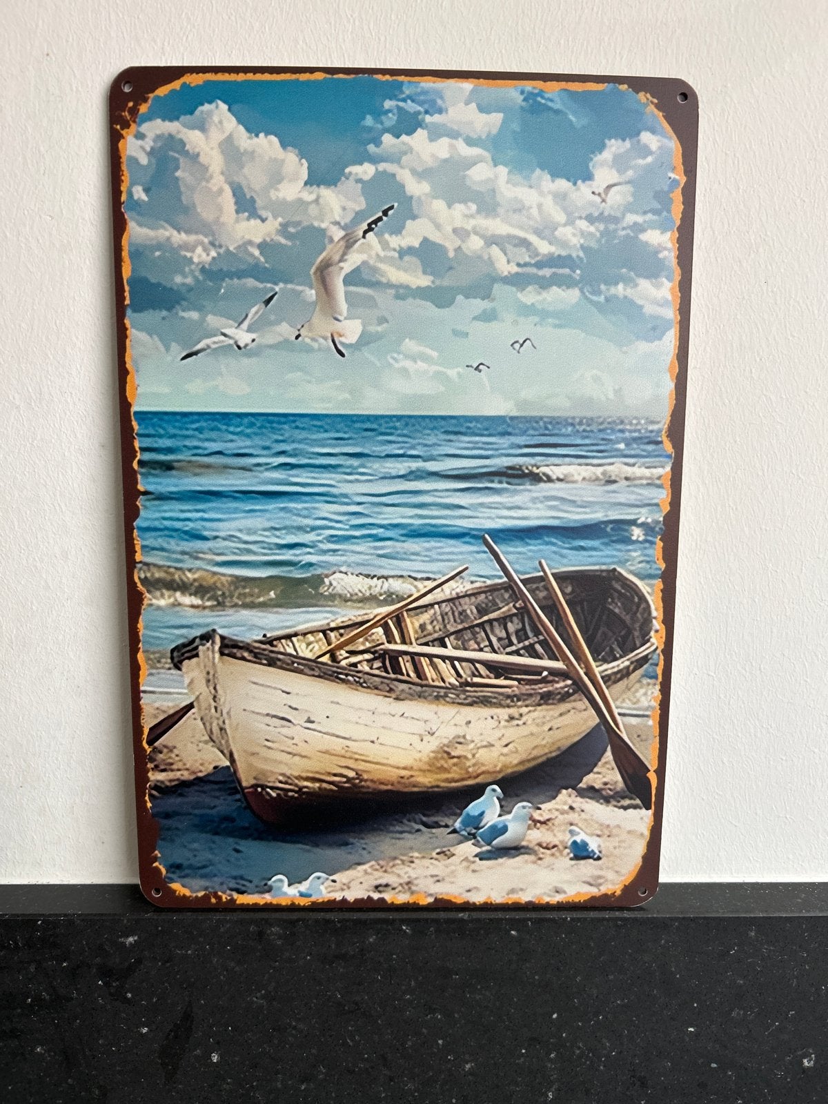 2D Houten Paneeltje met Boot en Meeuwen - 20x30 cm, Minder dan 50 cm, Nieuw, Ophalen of Verzenden, Print