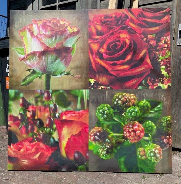 Groot kleurrijk schilderij op canvas 123*123, Ophalen, Textiel, Op houten frame, Bloemen