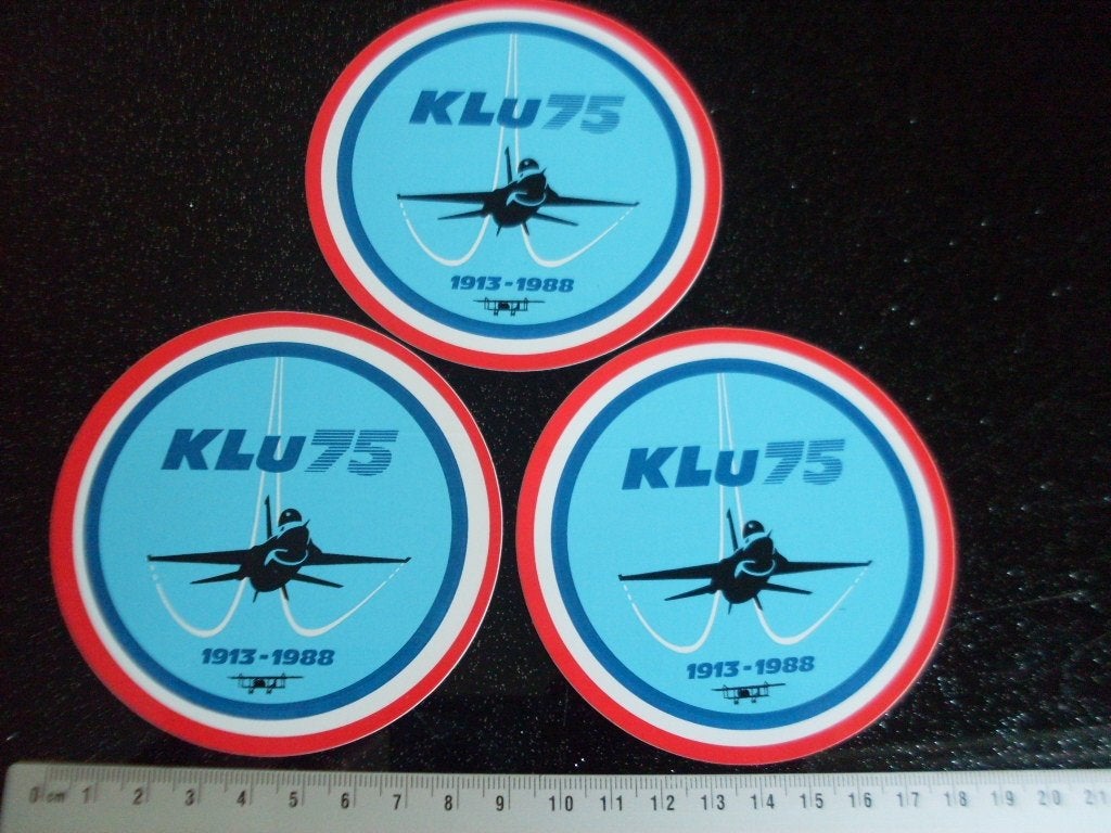 3x sticker Koninklijke luchtmacht 75 jaar 1913 - 1988 KLu, Verzenden, Zo goed als nieuw, Bedrijf of Vereniging