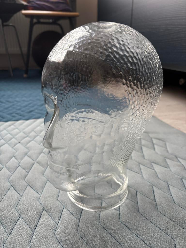 Vintage glazen mannequin hoofd voor hoeden en koptelefoon, Huis en Inrichting, Ophalen, Gebruikt
