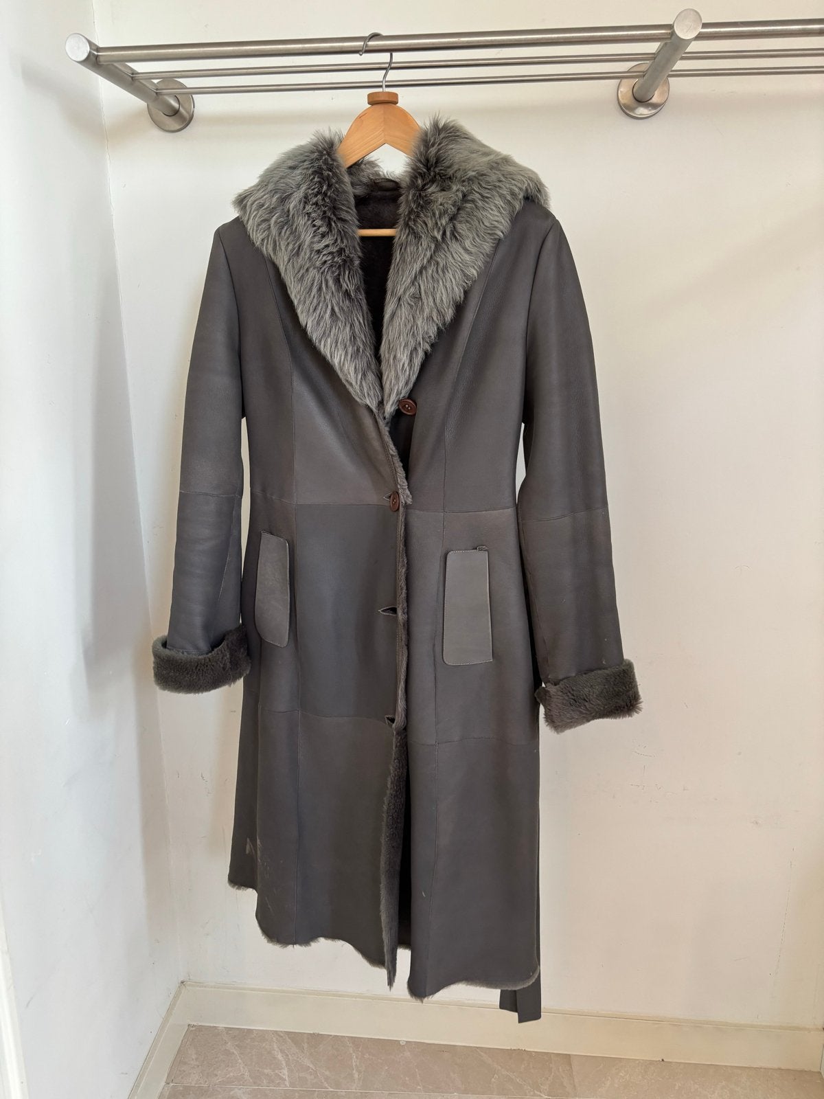 La Reine Blanche Vintage Lammy Coat Dames Maat M, Kleding | Dames, Ophalen of Verzenden, Gedragen, Maat 38/40 (M), Grijs