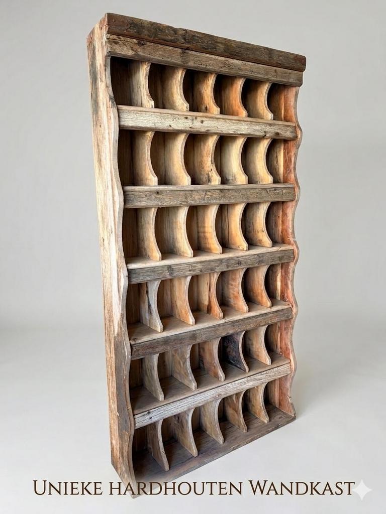 Unieke Hardhouten Wandkast met Vakken, Antiek en Kunst, Antiek | Meubels | Kasten, Ophalen of Verzenden