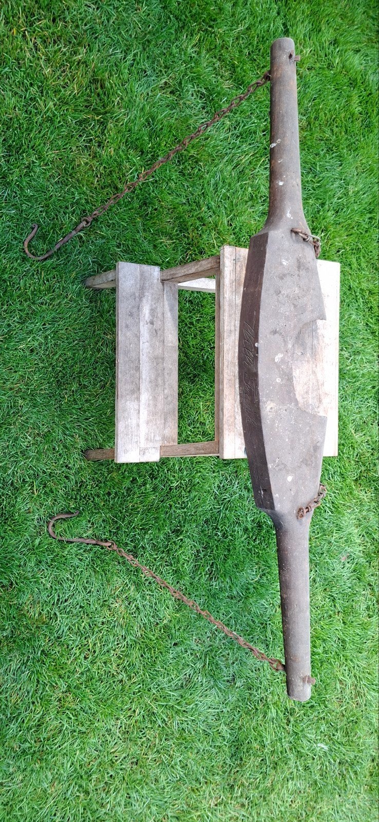 Antieke houten juk met kettingen - Decoratief erfstuk, Ophalen