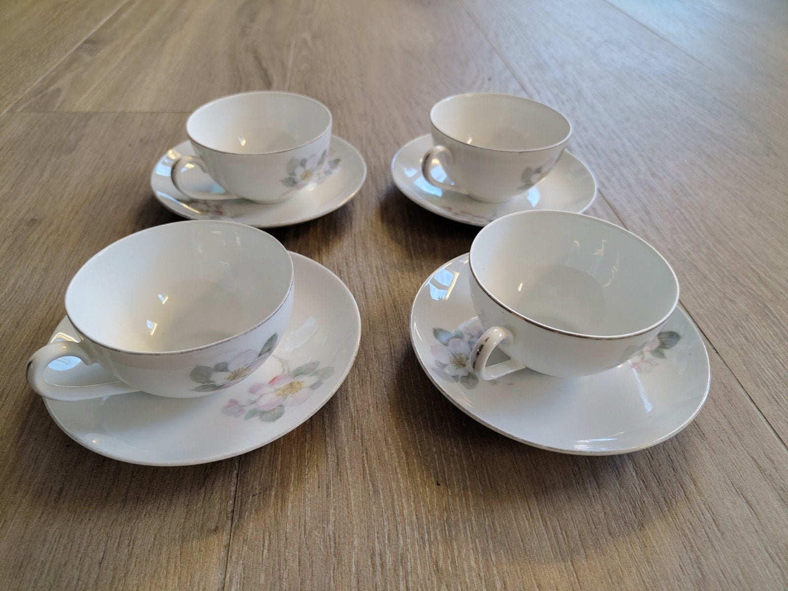 Set van 4x vintage EPIAG theekopjes met schotel (1920-1945), Ophalen of Verzenden