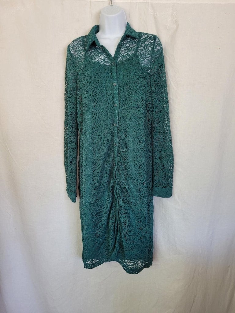Gave groene kanten jurk met losse onderjurk mt 36 Object, ., Ophalen of Verzenden, Zo goed als nieuw, Knielengte
