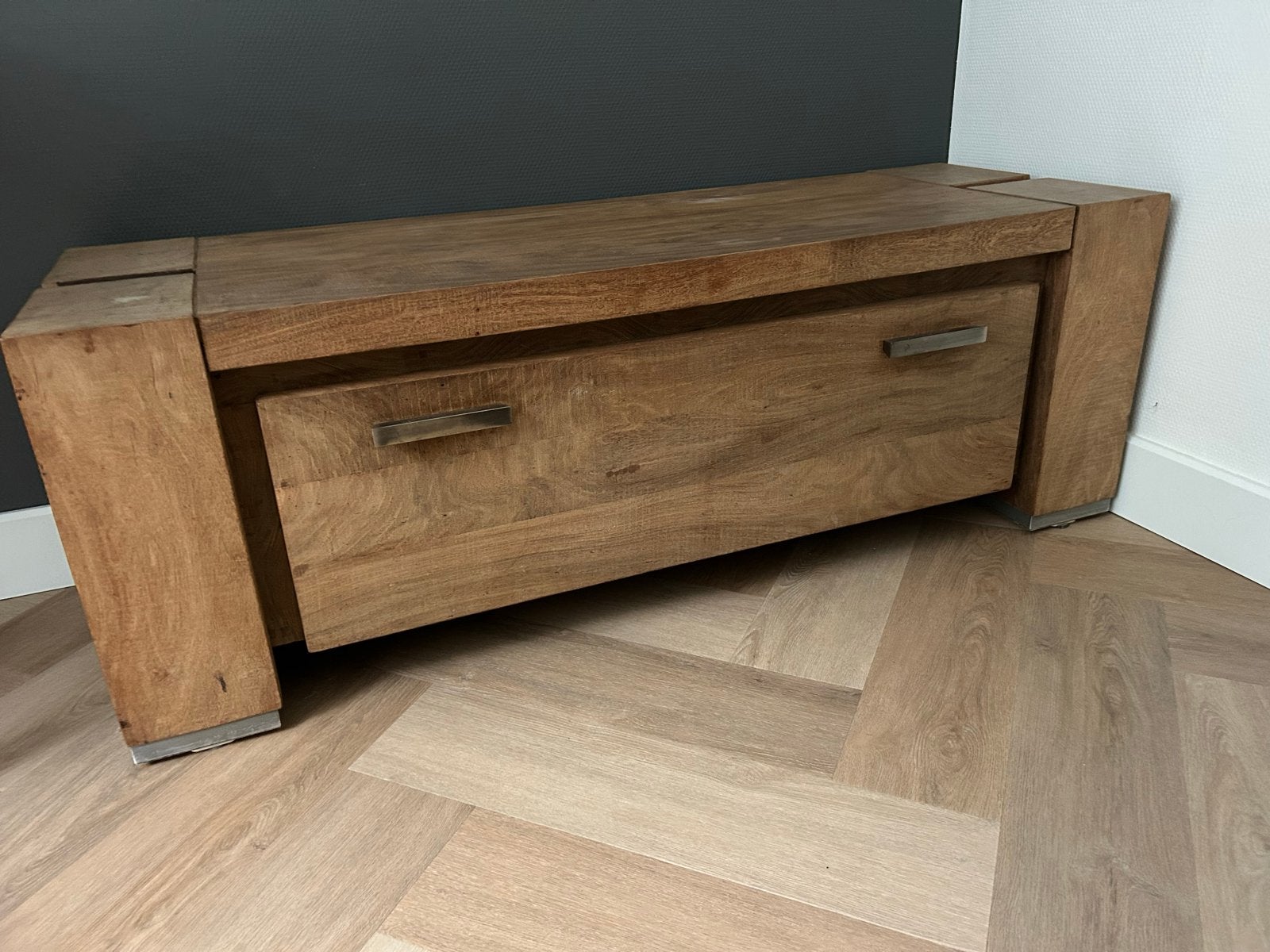 Teakhouten TV-meubel / Dressoir - 130x45x46cm, Ophalen, Gebruikt, 100 tot 150 cm, Teakhout